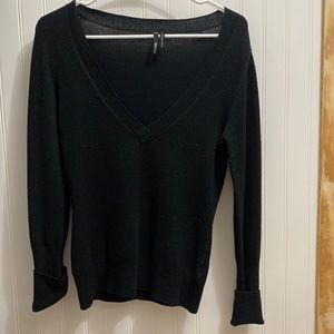 Black deep V neck sweater